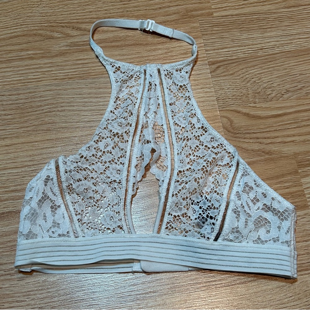 Victoria's Secret Very Sexy White Floral Lace Halter High Neck Bralette XS